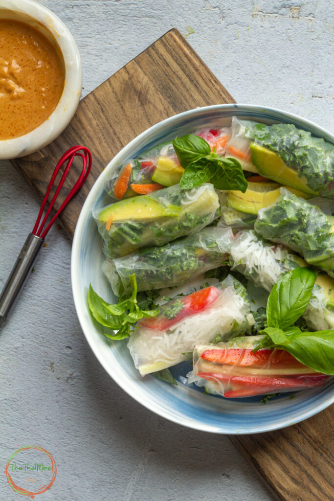 Summer Rolls garnished with mint leaves.