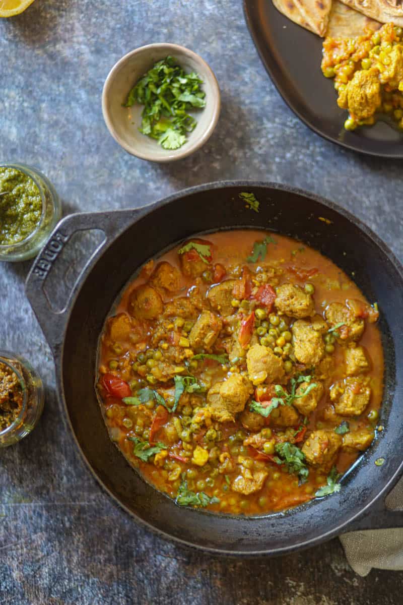Soya Chunks Curry Recipe in a black wok.